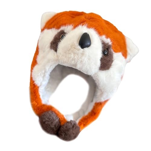 GRABAGECAN Lovely Lesser Panda Hat with Warm Earflap Female Kids Winter Activity Ski Hat Pullover Hat Ear Protective Trapper Hat Orange