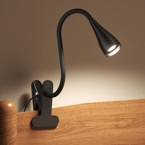 Image of Clip on Light, Desk Lamp with Clamp and Adapter, LED Eye Caring Reading Light for Bed with 3 Colors & 10 Brightness Levels, Clamp Light with Flexible Gooseneck for Bedroom, Office, Dorm