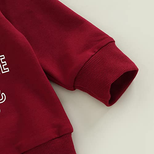 Mozikqin Toddler Baby Christmas Outfit Girl Boy Crewneck Sweatshirt Letter Print Long Sleeve Sweater Shirt Fall Clothes (Christmas Tree Farm-Wine Red,2-3T) #TOP6