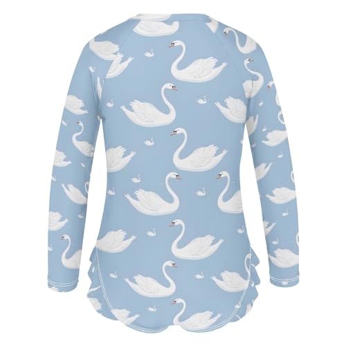 White Swan Girls Long Sleeve Swimsuit Rash Guard One Piece Bathing Suits Zipper 3-12T3