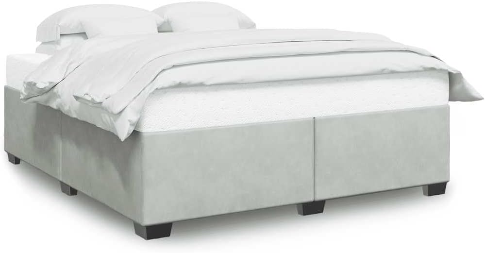 Modern Light Gray Velvet Bed Frame with Slatted Platform, Durable Heavy-Duty Foundation for California King Mattress Support, Sturdy Nonslip Design, Easy Assembly Bedroom Furniture