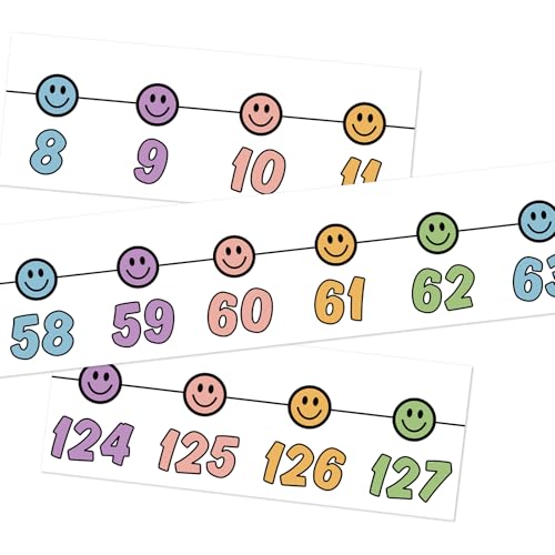 Image of Whaline 32 Pcs Pastel Number Line Bulletin Board Colorful Smile Face Number Line Boarder Strips Math Borders for Back to School Home Classroom Wall Decor