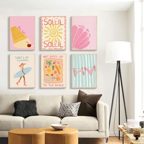 6Pcs Coastal Surfing Preppy Wall art Beach Granddaughter Aesthetic Room Painting Picture Wall Decor Beach Girl Bikini Shell Poster Prints Artwork for Girls Room Dorm Home Decoration 8x10 in unframed by AAWYXEEW - Used condition - Image 5