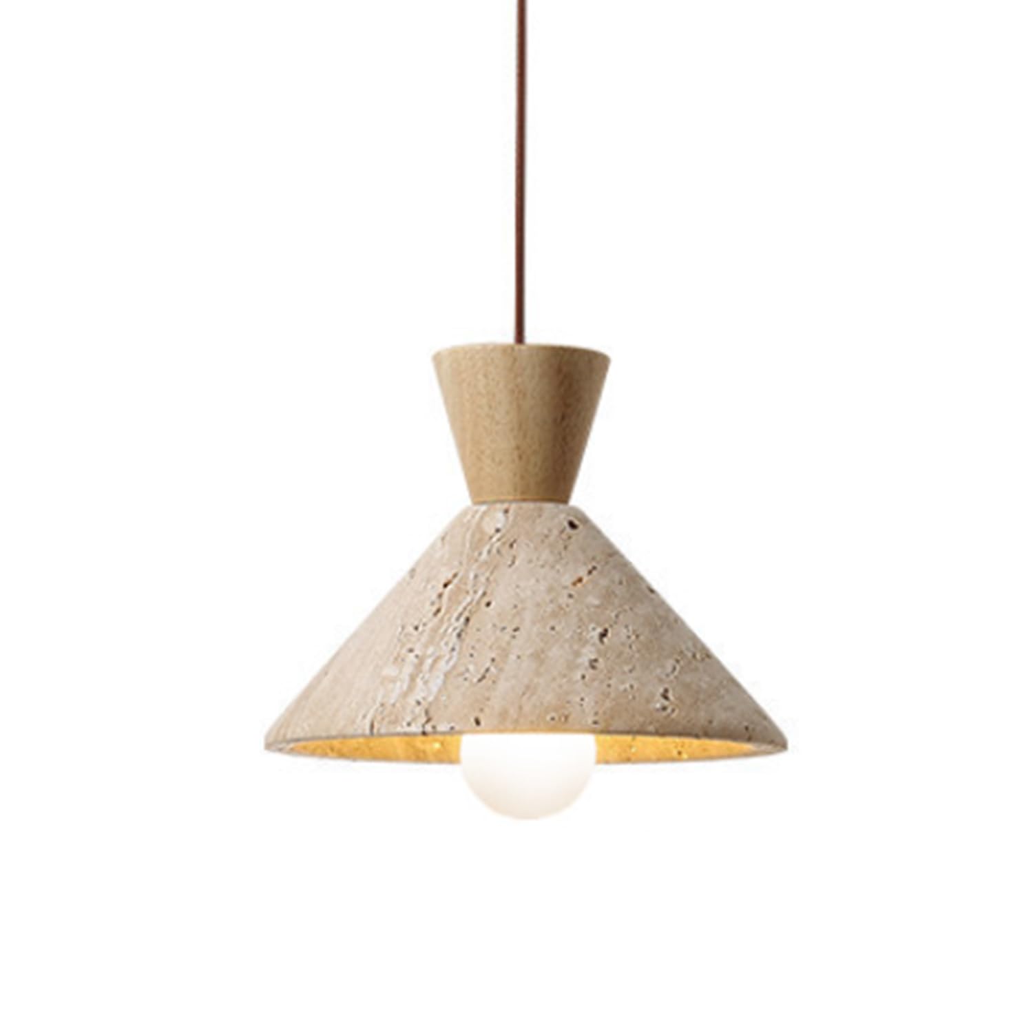 MTNROO Yellow Travertine Pendant Ceiling Lamp 7.0 in Hanging Chandelier Natural Porous Travertine Stone and Wood Art Decoration Lamp Body Wabi-Sabi Art Vintage for Commercial Bedroom Dining Room