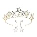 Produktbild Lurrose Sterne Strass Krone und Ohrringe Set Brautschmuck Kopfschmuck für Frauen (Gold)