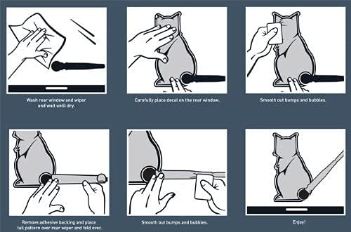 Moving Tail Kitty Car Decal - Rear Window And Wiper Decal - Two (2) Cat Stickers (Smiling And Frowning) And 4 Tails Included - Vinyl 10In X 6In Cats #TOP3