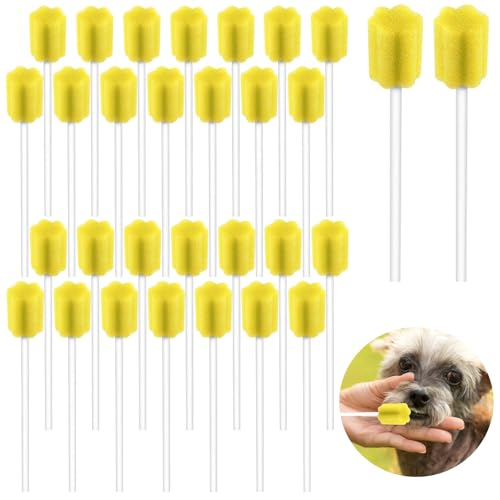 Ifukens 犬 歯ブラシ 歯磨きスポンジ隙間掃除ブラシ 使い捨て猫 歯ブラシ 犬用歯ブラシ 小型犬向け イエロー 30本入 個包装で衛生的