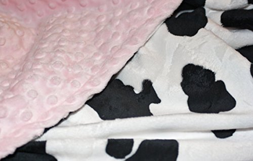 Image of Lil' Cub Hub Cow Print Minky Toddler Blanket, Pink Dot