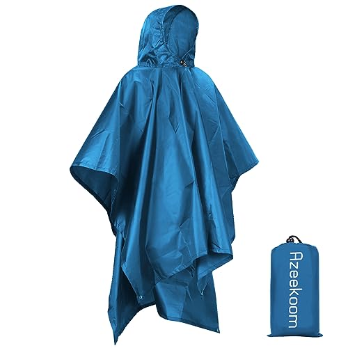 Azeekoom Regenjacke Regenponcho, Regenmantel Wasserdicht Unisex Camping Zelt Campingdecke 3 in 1 Multifunktionaler Regencape für Picknick im Freien Trekking Camping Angeln Jagd Ausflug (Dunkelblau)