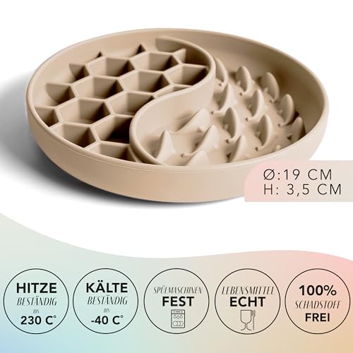 ne&no® Anti Schling Napf für Hunde und Katzen I Slow Feeder I Leckmatte Hund mit großem Saugnapf I Schleckmatte Katze für Nassfutter und Trockenfutter (Taupe)