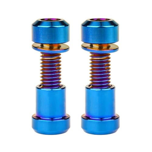 SUNCN チタンボルト M5x16 18 20mm ワッシャー付き 六角頭ねじ チタン製円筒ナット 自転車ステム前フォークロック用 1セットあたり2個 (焼き青, M5x16mm、スクエア頭が)