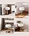 LITZFUR Adjustable Vanity Stool with Storage, 360° Swivel Gold Chair, Faux Fur Small Round Ottoman Footrest for Bathroom, Makeup Room, White