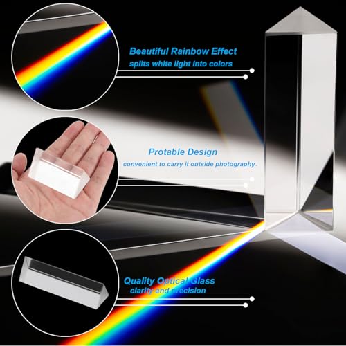 Image of PATIKIL 100mm /4 Inch Triangular Prism, 2 Pack Glass Optical Crystal Rainbow Prism for Photography Physics Teaching Lights Photo, Clear