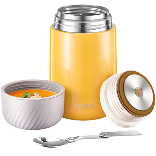 Frasco de sopa, 800 ml aislado al vacío para alimentos fríos y calientes, recipientes de sopa a prueba de fugas para niños y adultos (amarillo) Cover