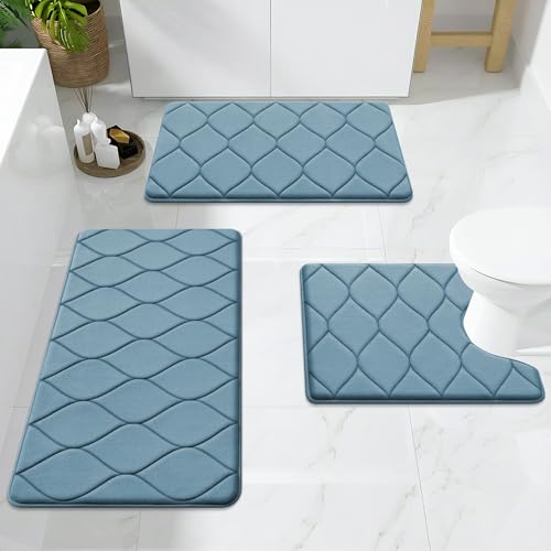 Image of Smiry Memory Foam Bath Mat 30x20, Ultra Soft Absorbent Bathroom Rugs | Airy Blue, Plush Quick Dry and Machine Washable Cushion Bath Mats for Bathroom, Shower, Tub & Home Decor