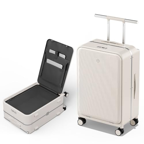 Top Opening 20-inch Carry On Luggage - Zipperless, Aluminum Frame Hard Shell PC Suitcase, Noble TSA Airline Approved Suitcases with Spinner Wheels (Beige)