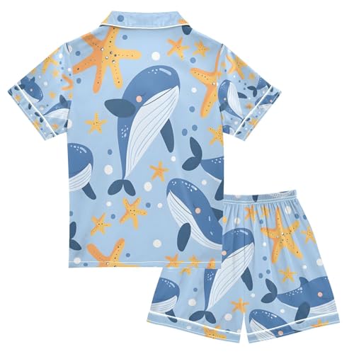 senya Starfish with Whale Satin Summer Pajama Sets Silk Short Sleeve Button Down Sleepwear2