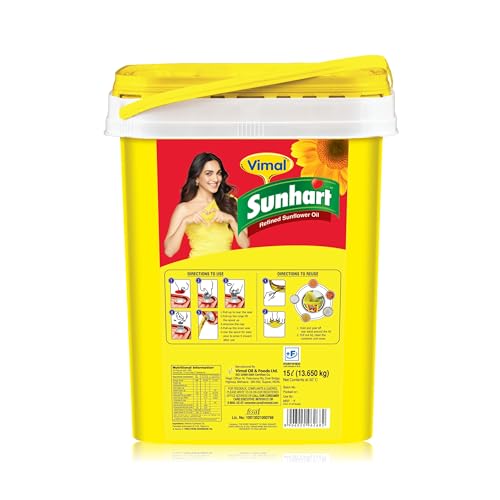Image of Vimal Sunhart Sunflower Oil: Refined for Optimal Nutrition | Healthy Cooking Oil for All Your Culinary Needs | 15 L