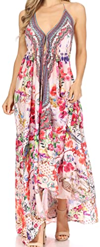 Image of Sakkas Lizi Womens Maxi High-Low Halter Handkerchief Long Dress Beach Party
