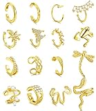 ♥CONJUNTO DE PULSERAS DE GRAN VALOR♥ Un pedido contiene 16 piezas de aretes en varios estilos; Aretes de brazalete de flores, cruz personalizada X, cúpula en forma de U clásica, rana, libélula, aretes de brazalete hueco, aretes de cartílago de circonitas cúbicas, envolturas simples, brazalete de perlas, brazalete de serpiente, brazalete de mariposa, etc. Conjunto de joyería económico, que se adapta a su atuendo diferente.