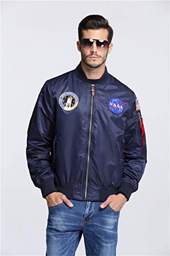 Image of CORIRESHA Mens NASA Embroidery Badge Slim Fit Bomber Jackets Zipper Windbreaker
