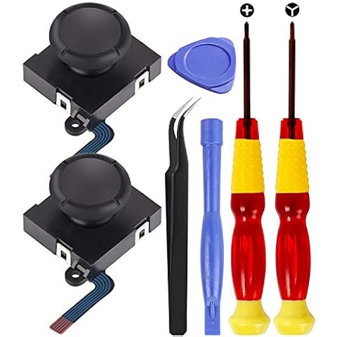 Analog 3D Joy con Joystick Replacement Thumb Stick for Nintendo Switch, Compatiable with Left/Right Joycon Controller Repair tools, 2PCS Joysticks Tri-Wing & Cross Screwdriver Tool + Pry Tools Cover