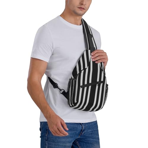 Mochila tipo sling negra y blanca rayada para senderismo miniatura 7