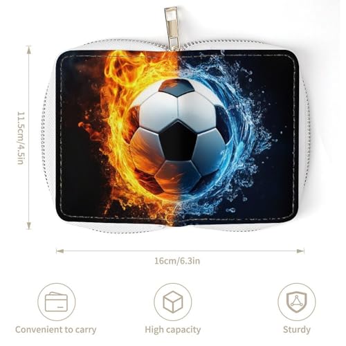 Mens Water Fire Sports Soccer Football Ball Travel Wallet with 20 Slots, Pu Leather Zipper Card Case Organizer Bags Portable Mini Purse3