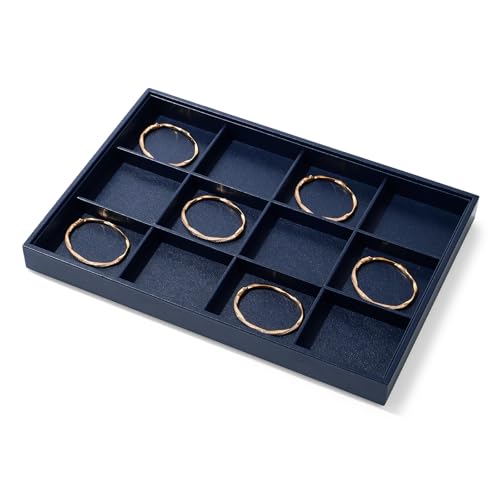 Blue Leather Jewelry Trays Bracelets Tray Stackable Jewelry Organizer Trays for Drawer 12 Grids Bracelet Holder For Bracelet Bangle Earrings Watches Storage(Blue)