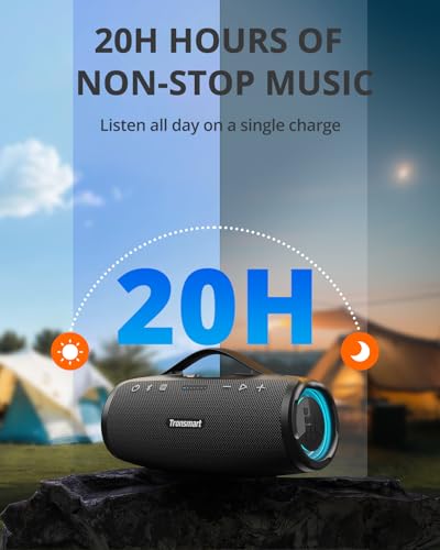 Tronsmart Mirtune S100 Portable Bluetooth Speaker, 50W Punchy Bass &Clear Treble, Retractable Handle, 20H Playtime, IPX7 Waterproof, Customize EQ for Outdoor, Camping,Beach(Black)