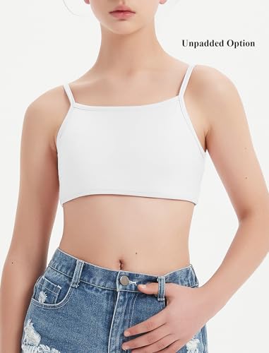 EXARUS 5/7 Pack Girls Padded/Unpadded Tank Tops Cropped/Full Length Stretchy Sleeveless Spaghetti Straps Cami Top2