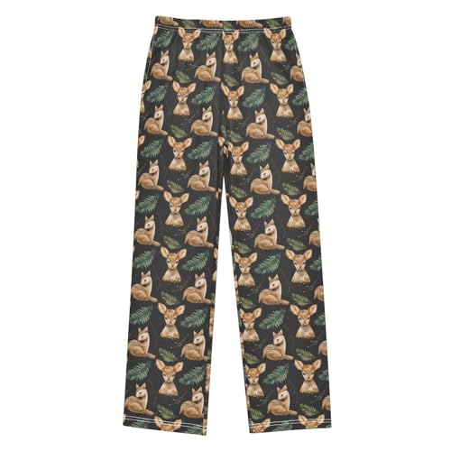 ZZXXB Deer Pine Branch Boys Long Pants Soft Trousers Elastic Waist Kids Lounge Bottoms with Pockets S-XL