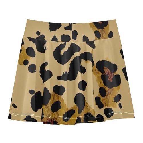 Joisal Athletic Shorts for Girls Skorts Leopard Print Black Brown Beige Skirts with Shorts Children Pleated 3t2