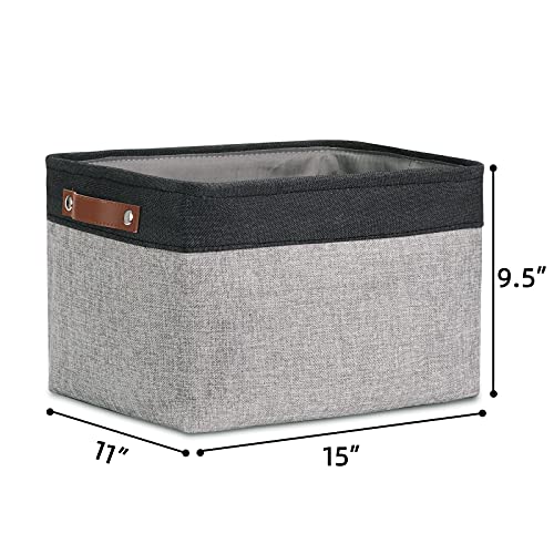 Image of DULLEMELO Fabric Storage Basket for Shelves /Closets, Collapsible Rectangle Basket for Organizing Clothes, Toys, Towels, Books, Laundry, Nursery, Dog Toy Basket Empty (Black&Gray)