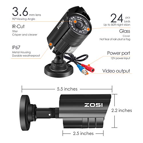 Image of ZOSI 16CH 1080P Surveillance Cameras System Outdoor H.265+ 16Channel 1080P Security DVR Recorder and 8pcs 1080P Weatherproof Bullet Cameras,80ft Night Vision, Motion Alert,Remote Access(No HDD)
