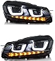 Vland DRL Headlights Assembly Pair For VW Golf 6 MK6 2010-2014 Not Fit For GTI and R Models Sequential Turn