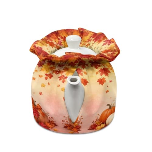 Image of Fall Pumpkin Tea Cozy for Teapot Football Tea Cosy with Insulated Pad Heat Resistance Kettle Covers Coffee Pot Dust Covers for Party Fall Home Decor