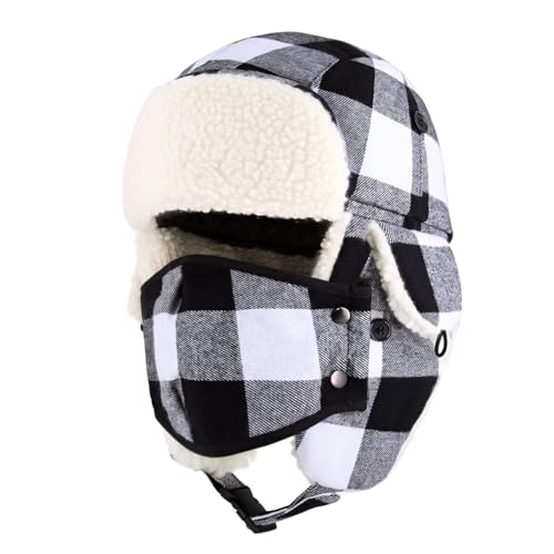 Image of Buffalo Plaid Winter Trapper Hat, Sherpa Lined Ear Flap Hunting Cap Men