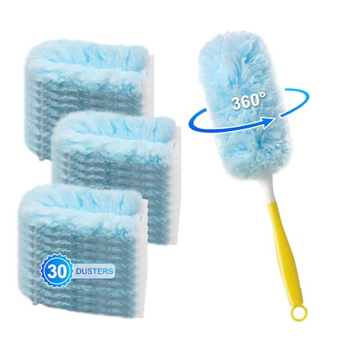 Image of 30 Count Dusters Refills with 1 Handle, Multi-Surface Disposable Duster, 360 Heavy Duty Duster Refills, Microfiber Duster kit, for Cleaning Home, Blinds, Fans, Corners