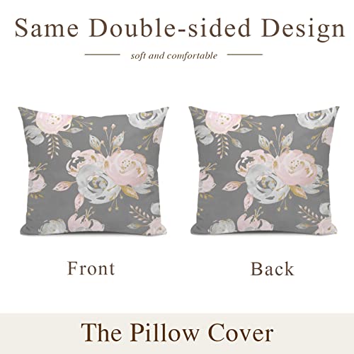 Asefcnxkjii Golden Blush Roses Floral On Gray Summer Watercolor Glitter Flowers Throw Pillow Covers And Cases Modern, Decorative Cover Sets For Pillows - Couch, Bed, Home Decor 18"X18", Set Of 2 #TOP2