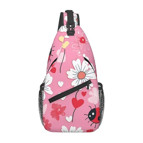 Ladybugs Daisy Sling Bag for women and Men, Flower Bird Crossbody Chest Bag Water Resistant, Lightweight Sling Purse for Travel Hiking Gym Everyday Use