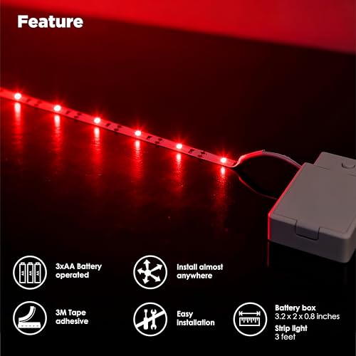 Image of BestLuz LED Strip Lights Battery Operated 3.33ft x 2 Pack Flexible LED Light Strip Battery Powered Lighting for Bedroom Room Decor Cabinet Shelf TV Backlight Red