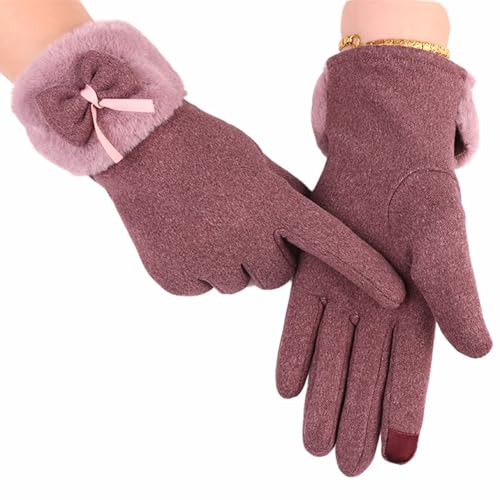 Image of Kraptick Women's Winter Woolen Gloves - Premium Thermal Fleece Lined Touchscreen Hand Warmer Gloves for Cold Weather, Cycling & Driving Soft Fur Cable Knit Elastic Mittens (Free Size, Purple Bow)-6