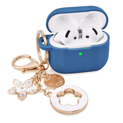 Image of Case Compatible for Apple Airpods 4 - VISOOM Airpods 4 Cases 2024 Cover Women Cute Silicone iPods 4 Earbuds Wireless Accessories Charging Cases Girl Bling Keychain for Airpod iPods 4th Generation