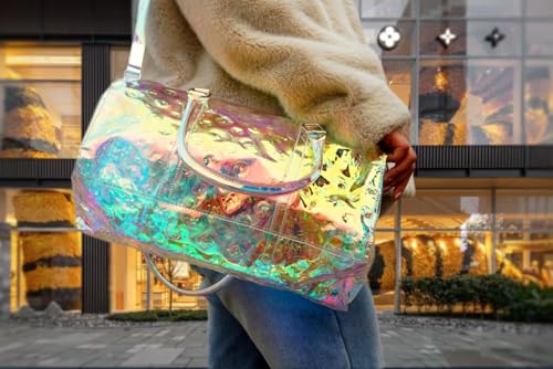 AROKH Duffel Bag, Holographic PVC Travel Beach Gym Handbag, Waterproof, Spacious Main Compartment, Adjustable Shoulder Strap, 35L, Women2