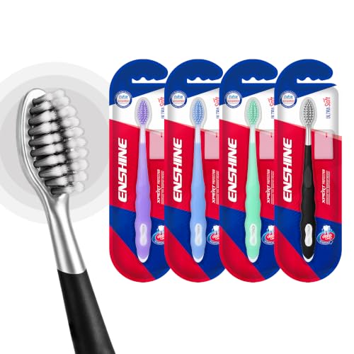 Image of Enshine Expert Protection Toothbrush for Adults, Pack of 4, Multicolor | Double-Tapered Ultra Soft PBT Bristles, Sensitive Gums, Deep Gum-Line Plaque Removal, Non-Slip Grip