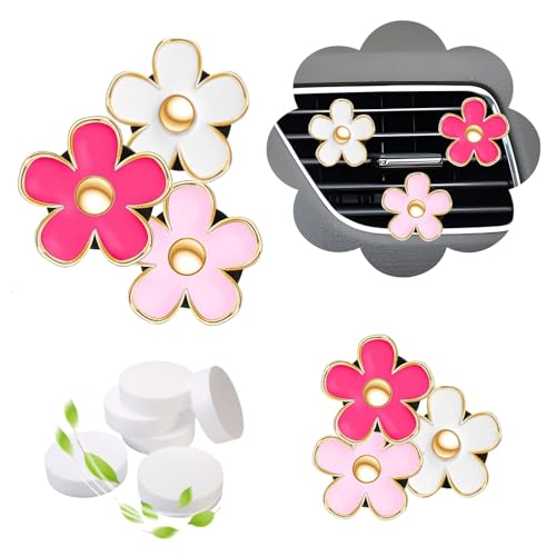 NBTEPEM 6 PCS Daisy Flower Air Vent Clip Car Decoration Accessories Air Conditioning Outlet Clip Car Air Freshener Clip Charm Car Interior Decor(3 cm 3.3 cm White Pink Red)