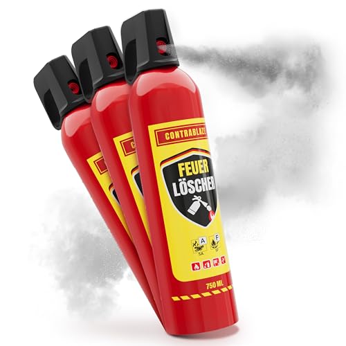 Feuerlöscher Haushalt 3er Set - 750ml - für mehr Sicherheit im Alltag - Idealer Fettbrandlöscher für die Küche - Perfekt geeignet als Mini Feuerlöscher Auto - Löschspray sofort & sicher einsatzbereit