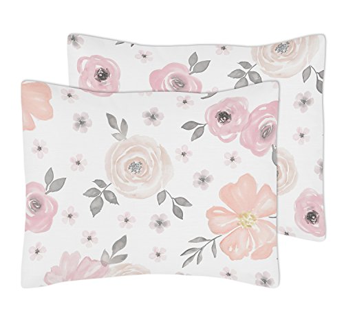 Image of Sweet Jojo Designs Blush Pink, Grey and White Shabby Chic Watercolor Floral Girl King Size Bed in a Bag Bedding Comforter Set Collection - 3 Pieces