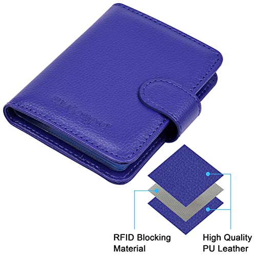 Image of Wisdompro Credit Card Holder, PU Leather Slim RFID Blocking Debit Card Protector Wallet Organizer Case with Magnetic Shut (Build in 20 Card Slot & 7 Small Cells for Memory Cards)-Vertical Blue